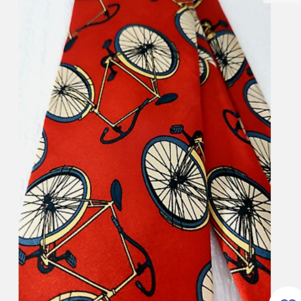 Lands' End Red Silk Men's Bicycle Tie - biking, cycle, Excellent conditi…